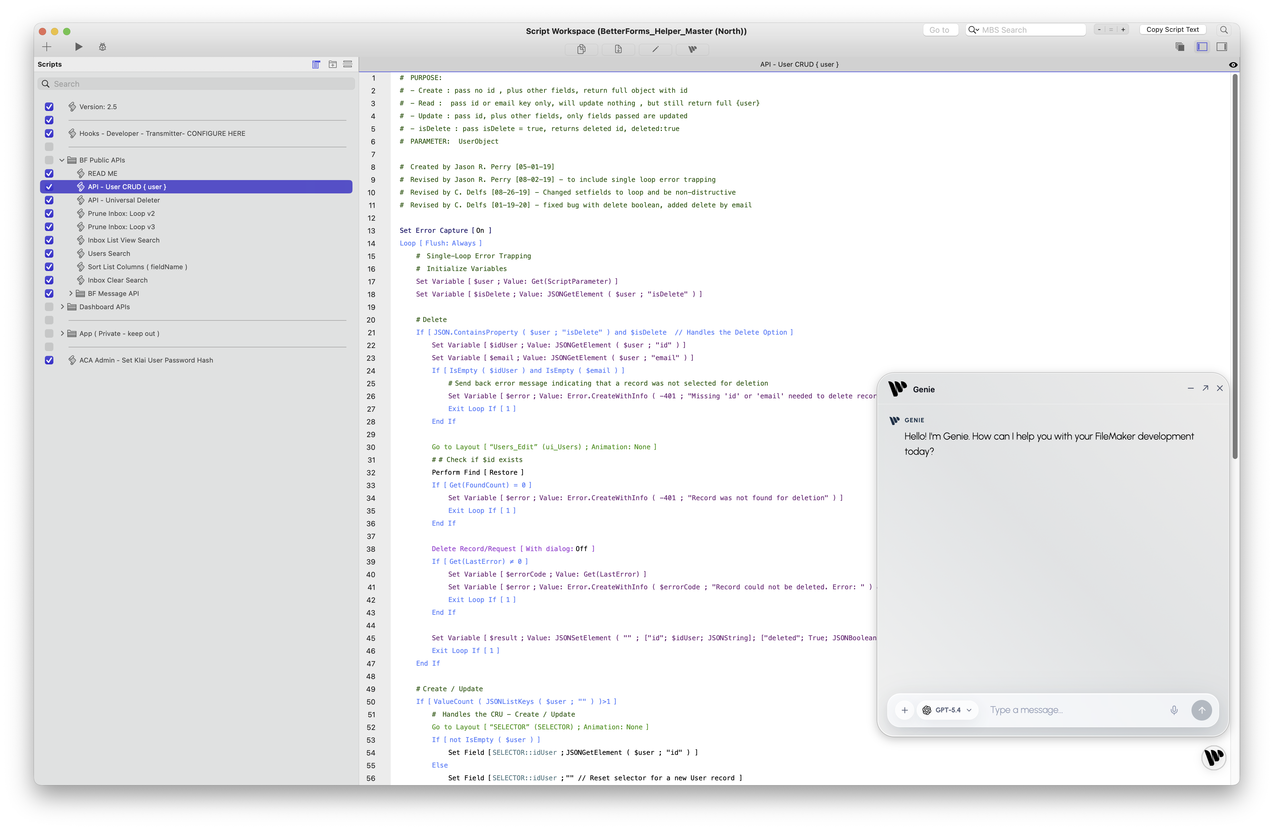 Compact Script Workspace Agent beside the active FileMaker script