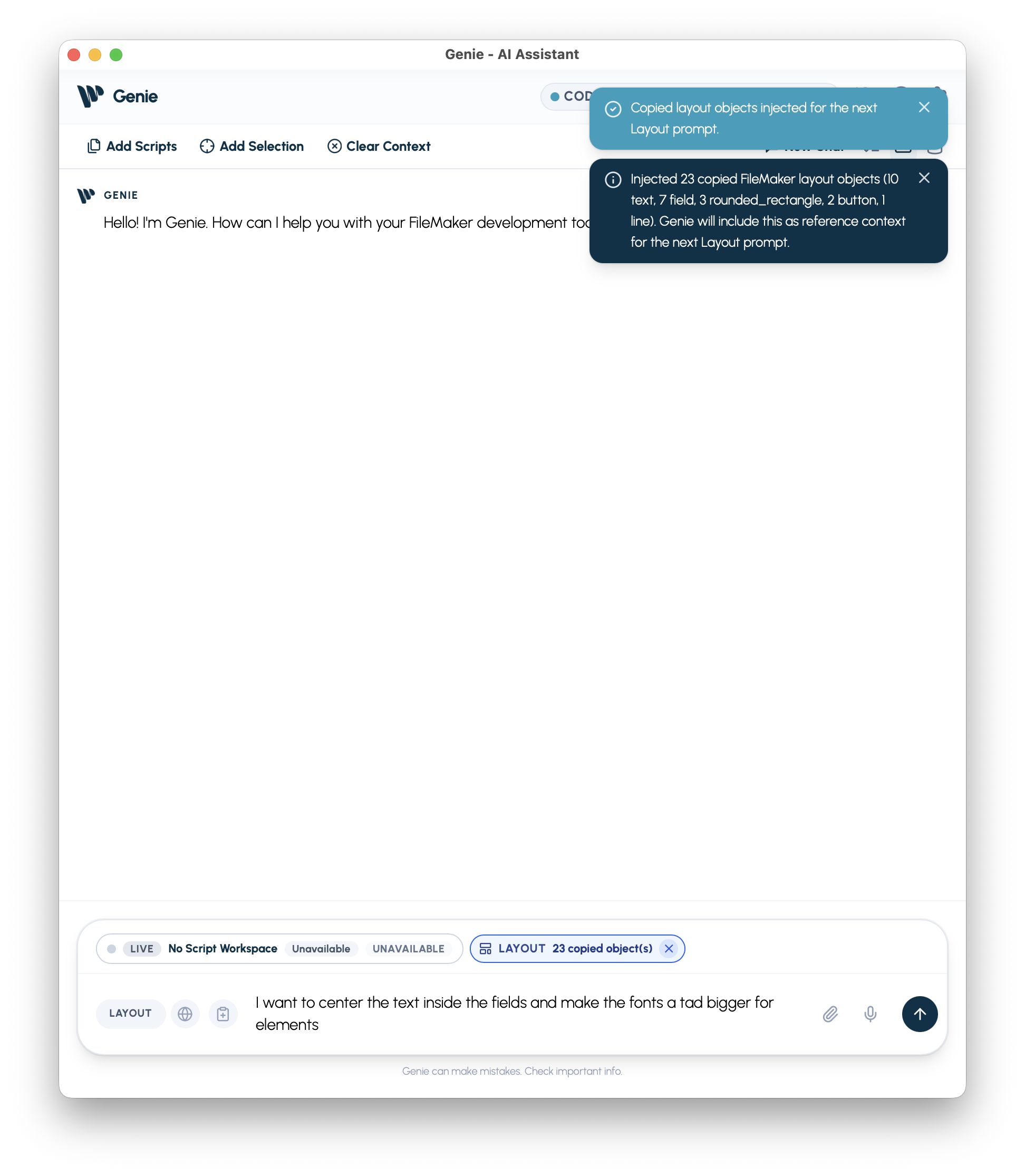 Copied FileMaker layout objects injected for the next LAYOUT prompt