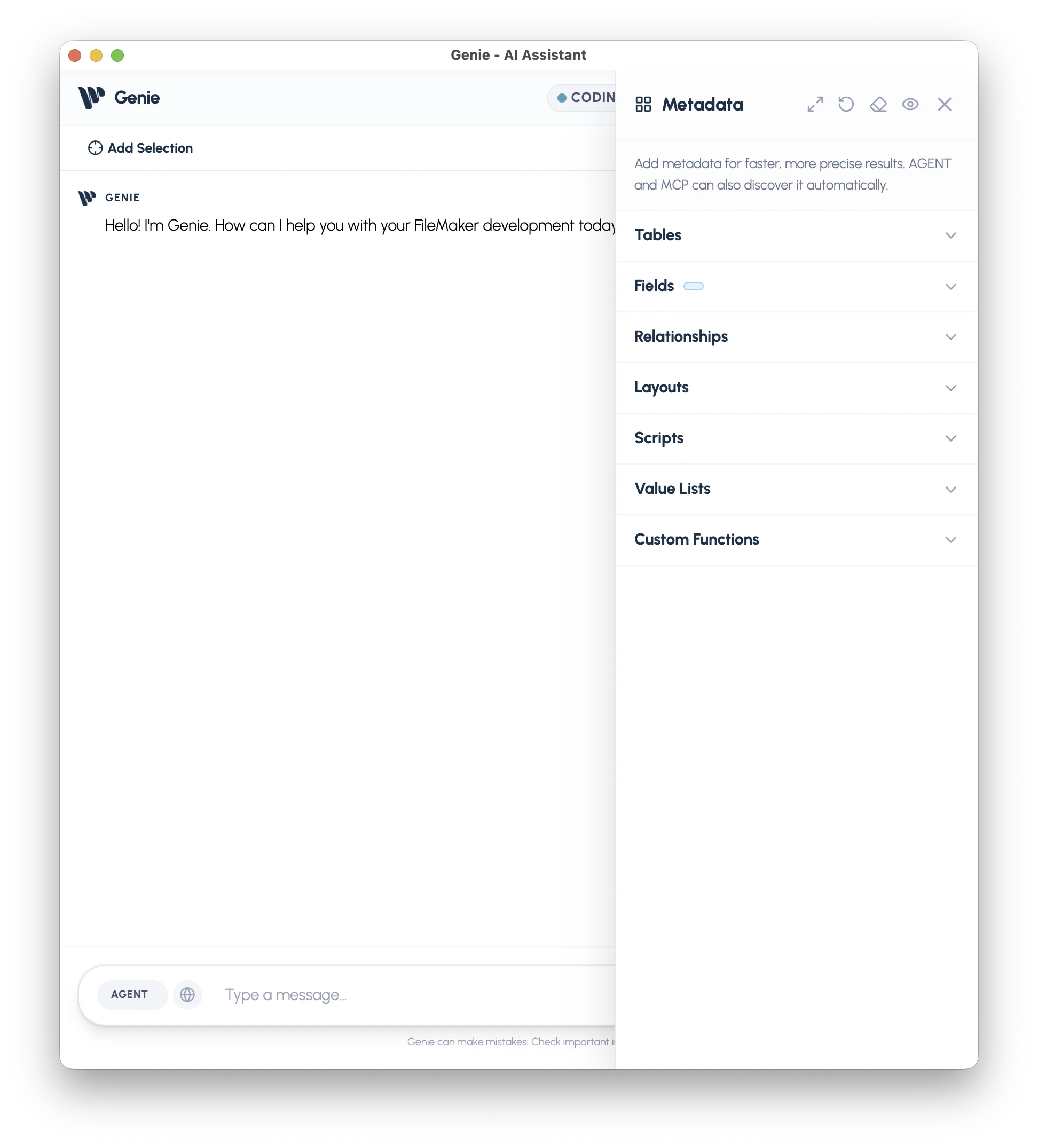 Metadata Explorer panel with context guidance copy