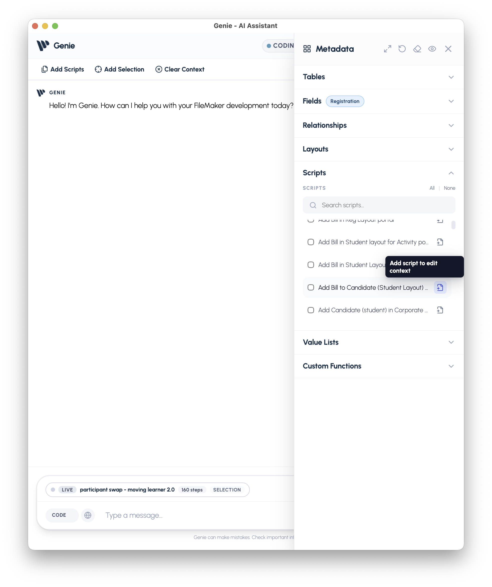 Quick add script to edit context button in Metadata Explorer