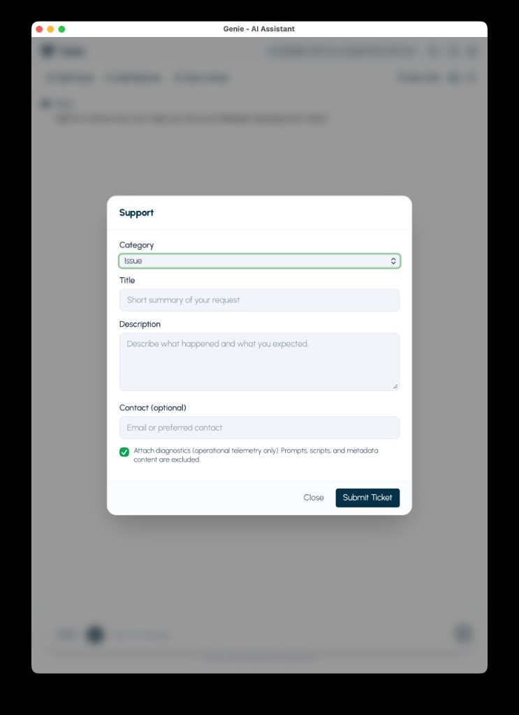 Support ticket submission form