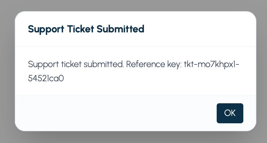 Support ticket submission confirmation