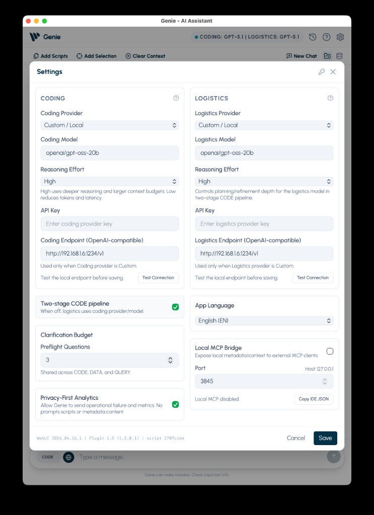 Custom or local provider settings for both roles