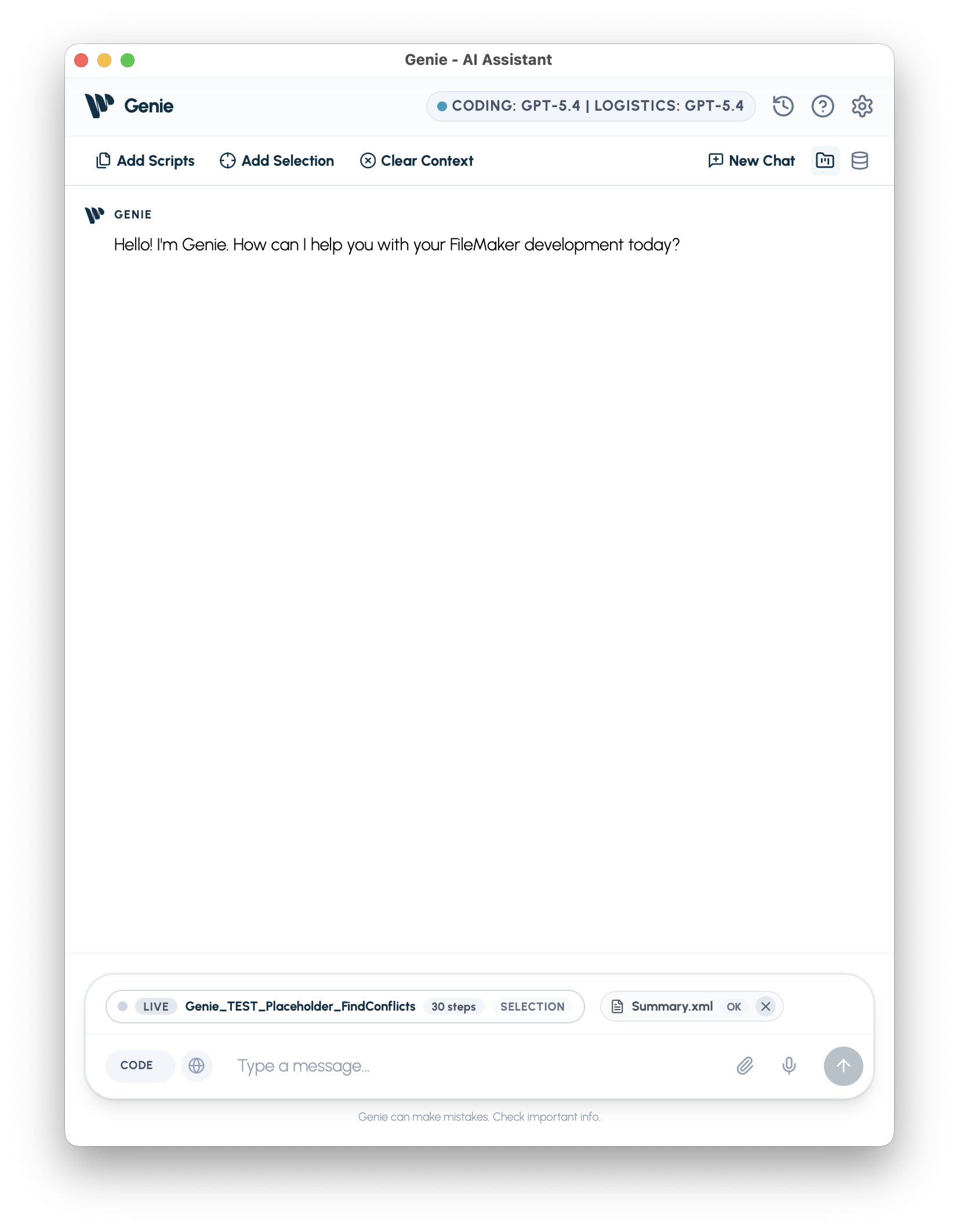 Live Script Workspace context plus an attached file badge