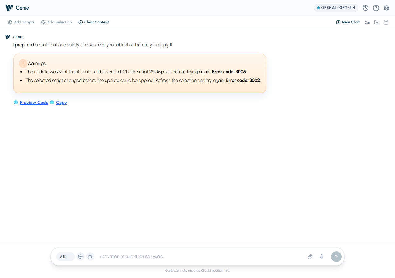 Warning message with public error codes